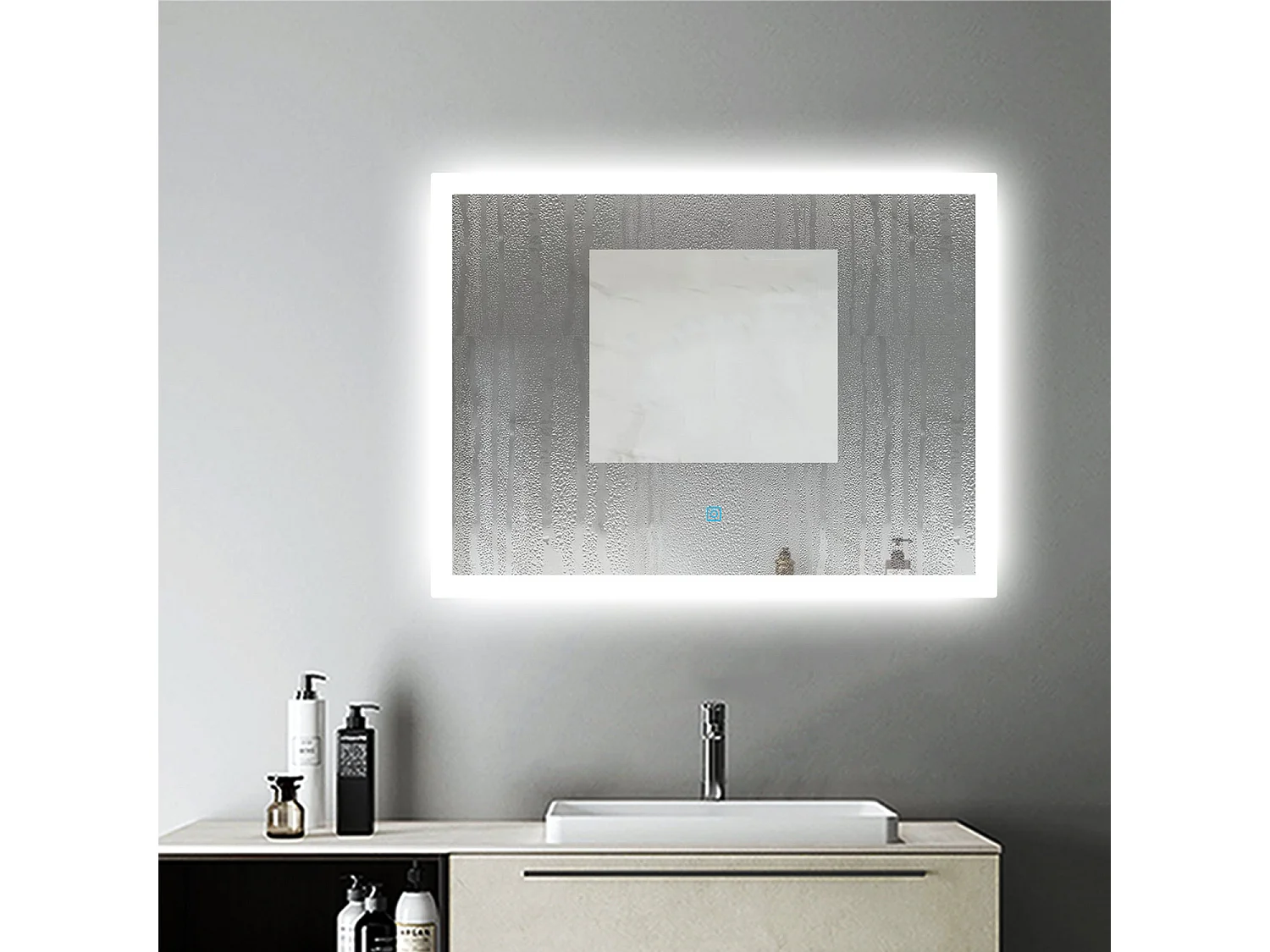 Miroir Lumineux LED Miroir de Salle de Bain Anti-buée Vertical/Horizontal 60 * 50cm Aica