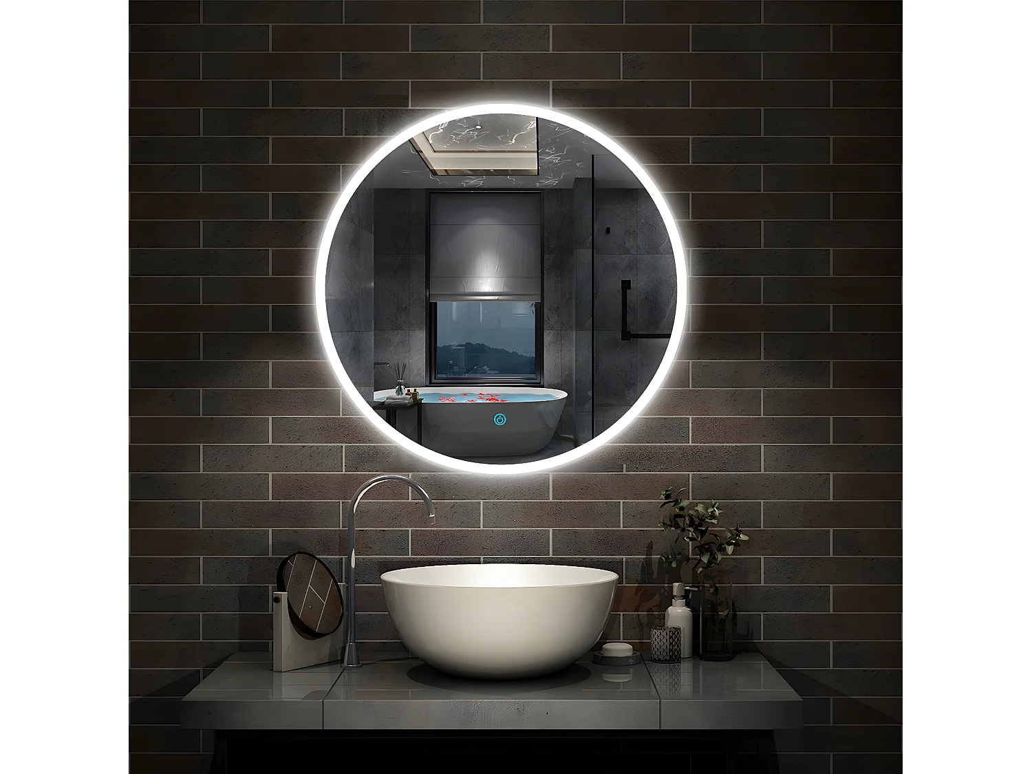 Miroir de Salle de Bain Rond Avec LED et Anti-buée Blanc Froid (6000K) 60cm Aica