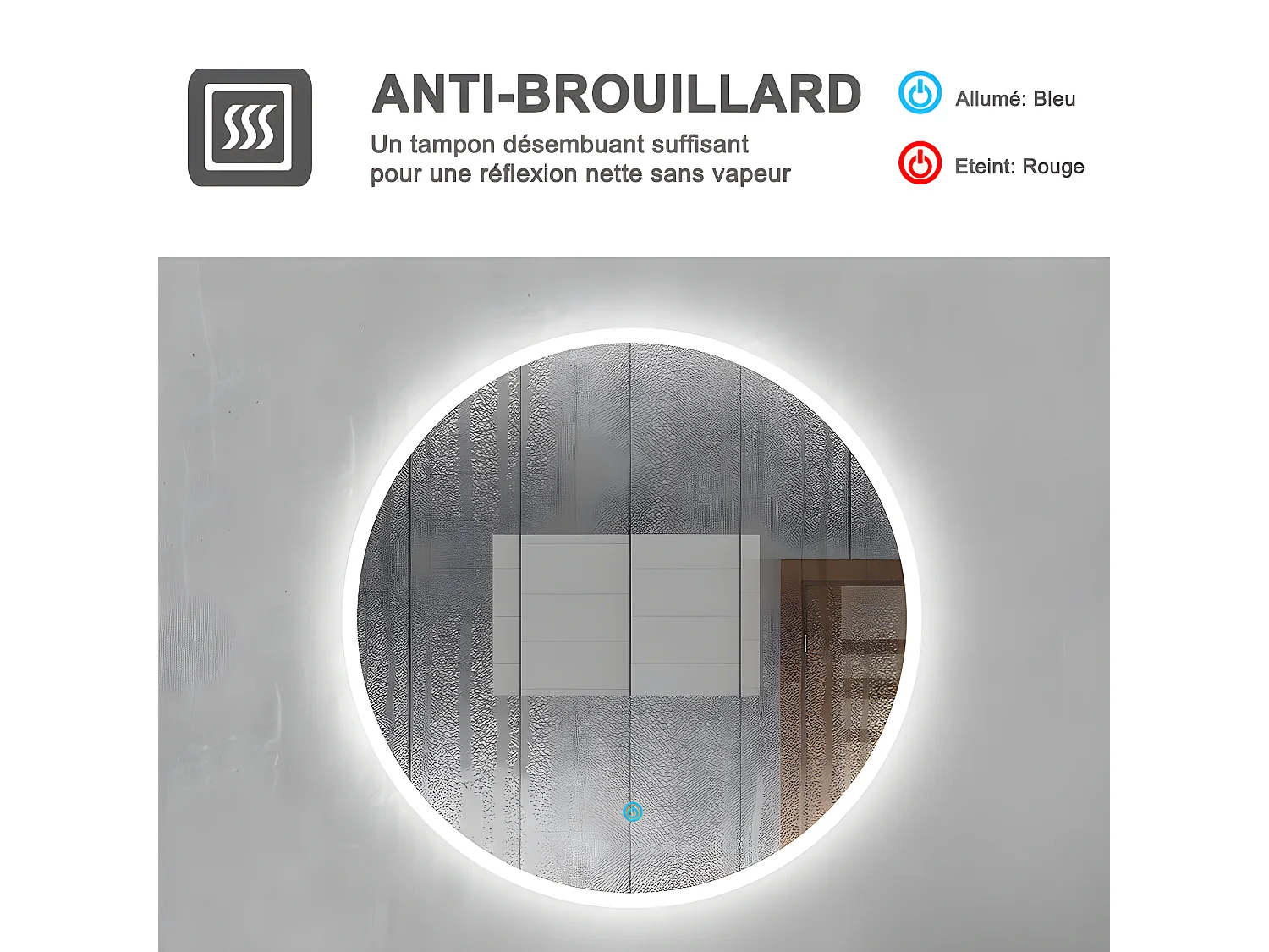 Miroir de Salle de Bain Rond Avec LED et Anti-buée Blanc Froid (6000K) 60cm Aica