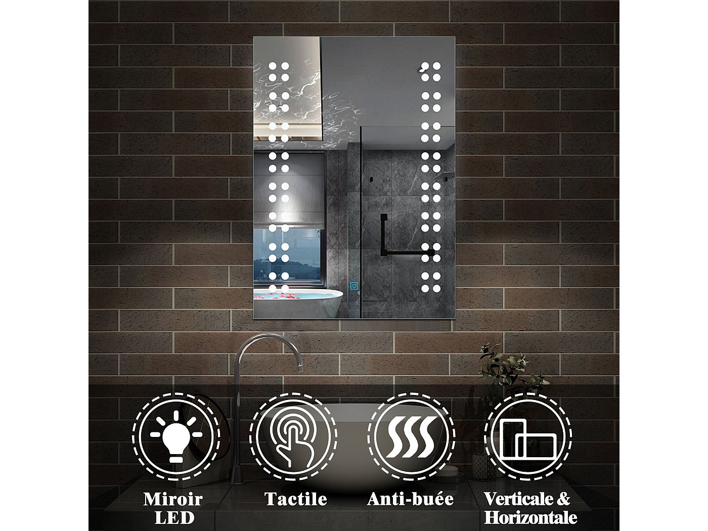 Miroir de Salle de Bain Anti-buée Miroir Lumineux LED Vertical ou
