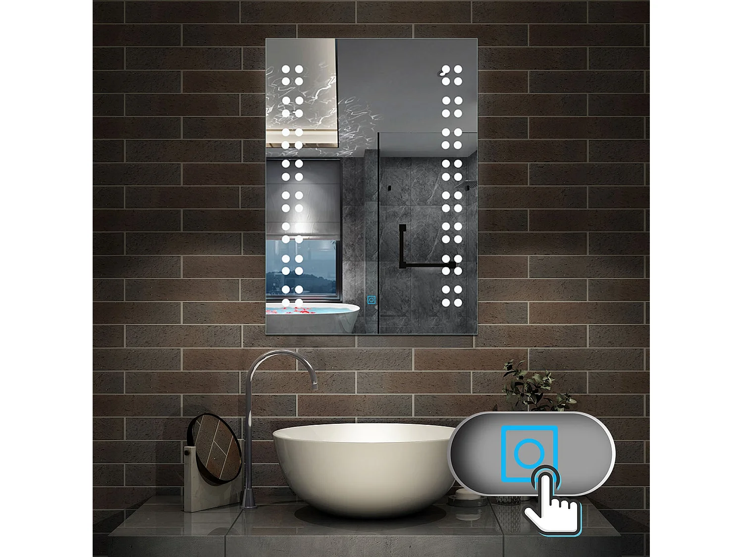 Miroir Lumineux Miroir de Salle de Bain Anti-buée LED Miroir Mural 45 * 60cm Aica