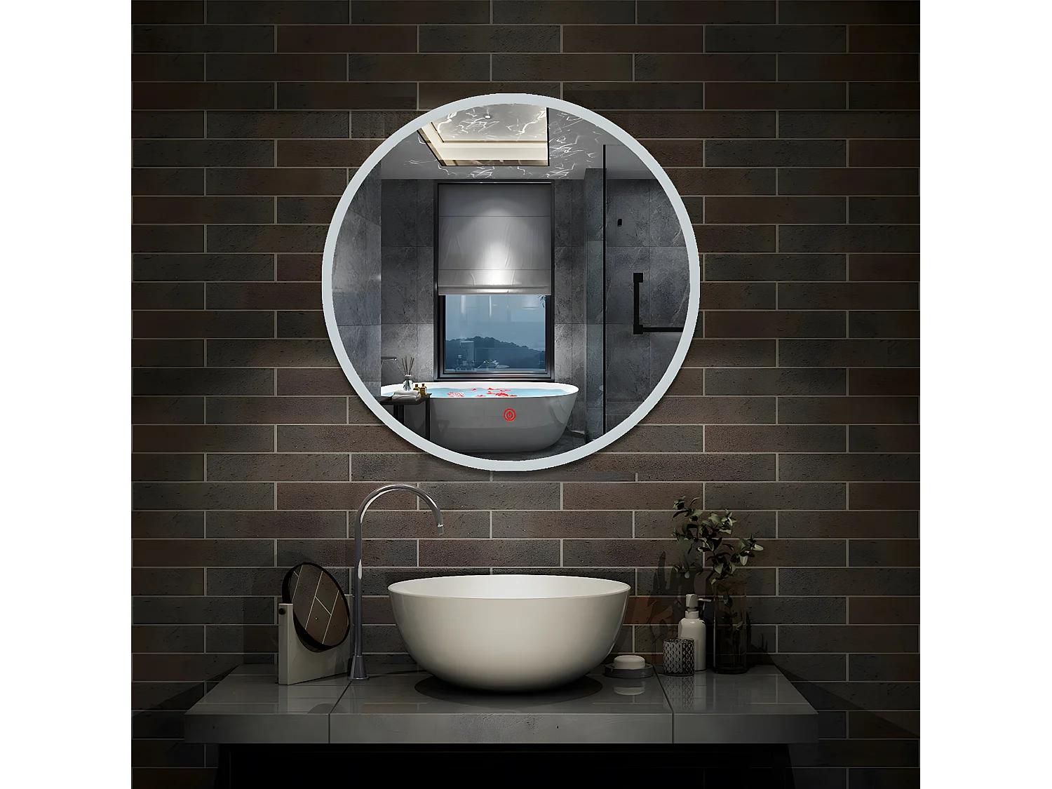 Miroir de Salle de Bain Rond Avec LED et Anti-buée Blanc Froid (6000K) 80cm Aica