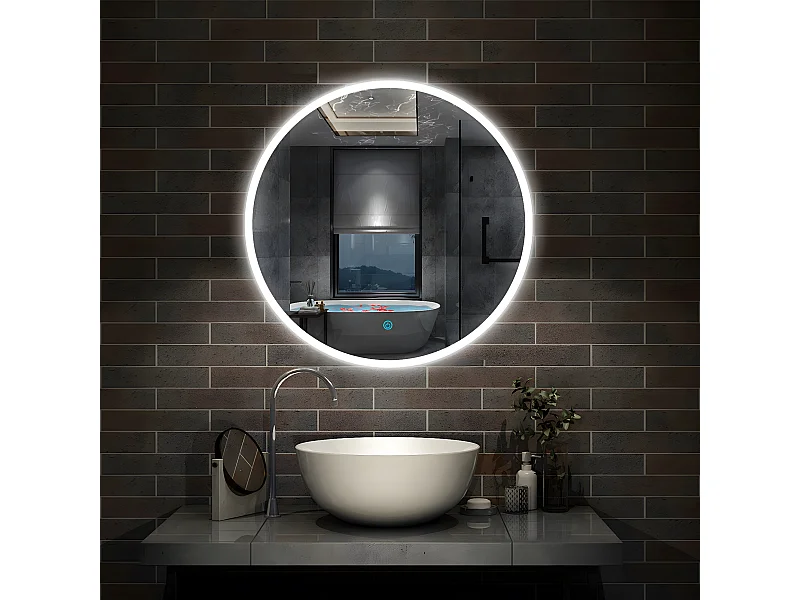 Miroir de Salle de Bain Rond Avec LED et Anti-buée Blanc Froid (6000K) 80cm Aica