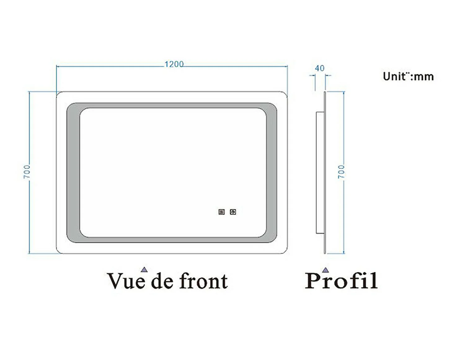 Miroir de Salle de Bain Anti-buée Miroir Lumineux LED à Double Contrôle 120 * 70cm Aica
