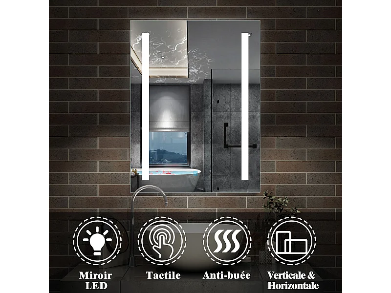 Miroir de Salle de Bain Anti-buée Miroir Lumineux LED Vertical / Horizontal 50x70cm Aica
