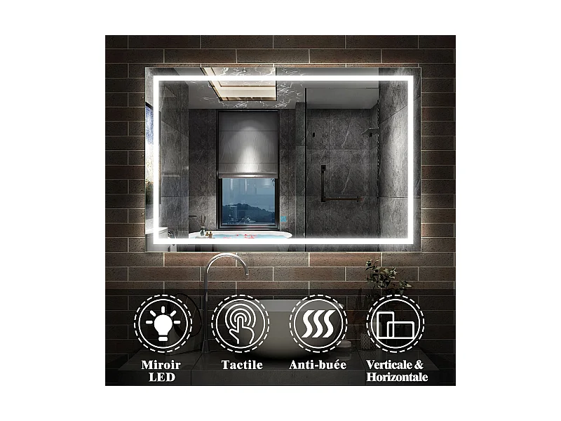 Miroir de Salle de Bain Anti-buée Miroir Lumineux LED Vertical ou Horizontal 100*70cm Aica