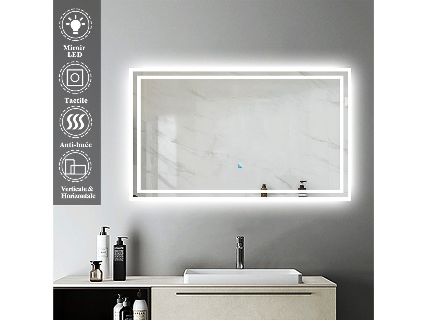 Aica 100 * 60cm Miroir de Salle de Bain Anti-buée Miroir Lumineux LED