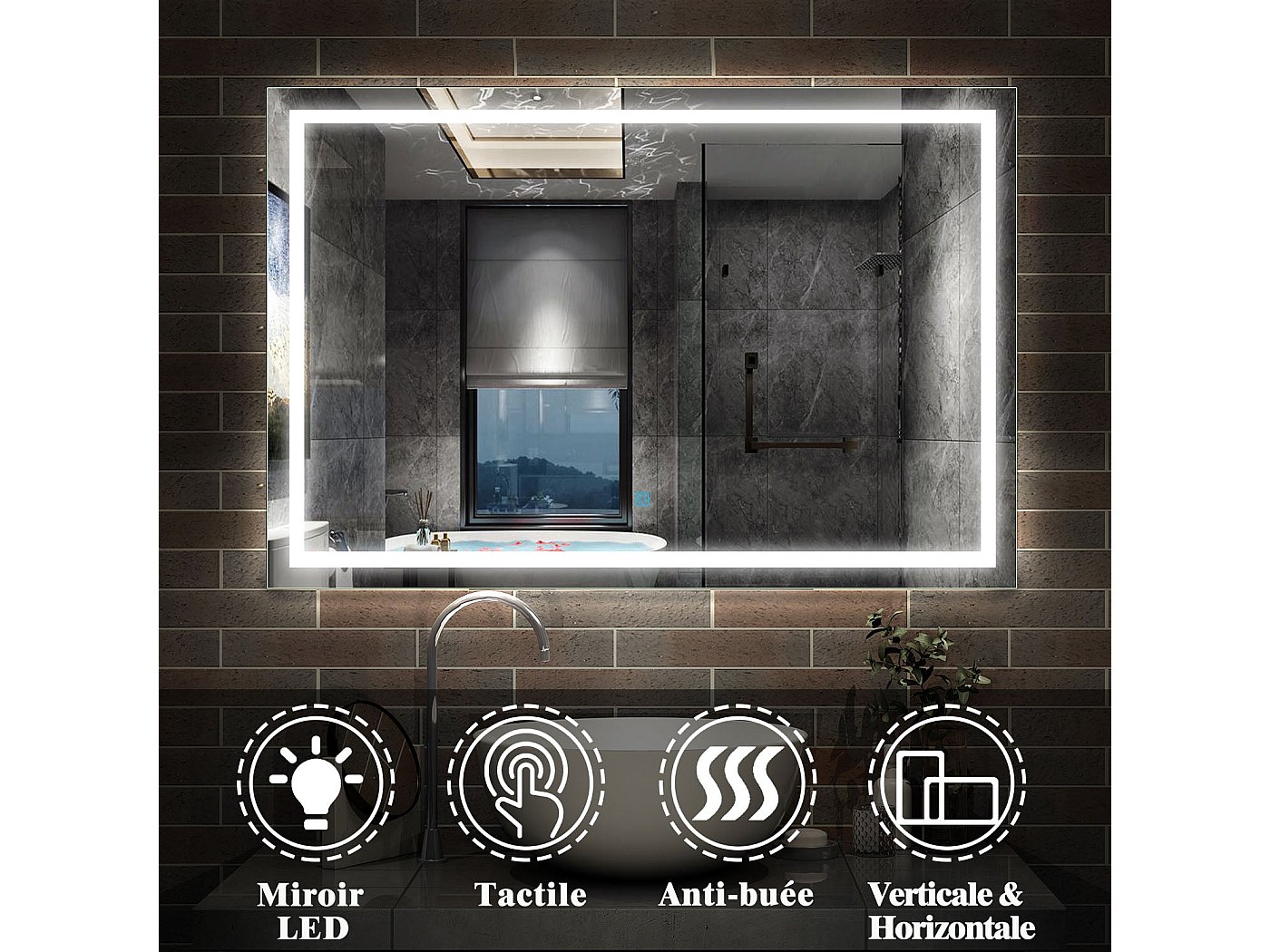 Aica Miroir de Salle de Bain Anti-buée Miroir Lumineux LED Vertical ou