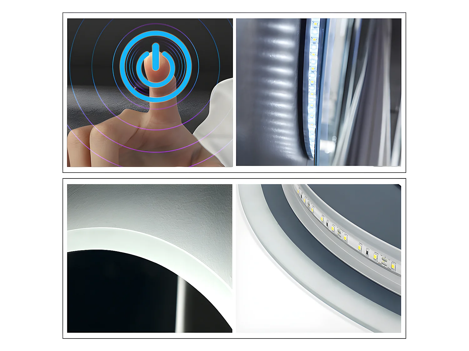 Miroir de Salle de Bain Rond Avec leds Blanc Froid (6000K) Interrupteur Tactile 60cm Aica