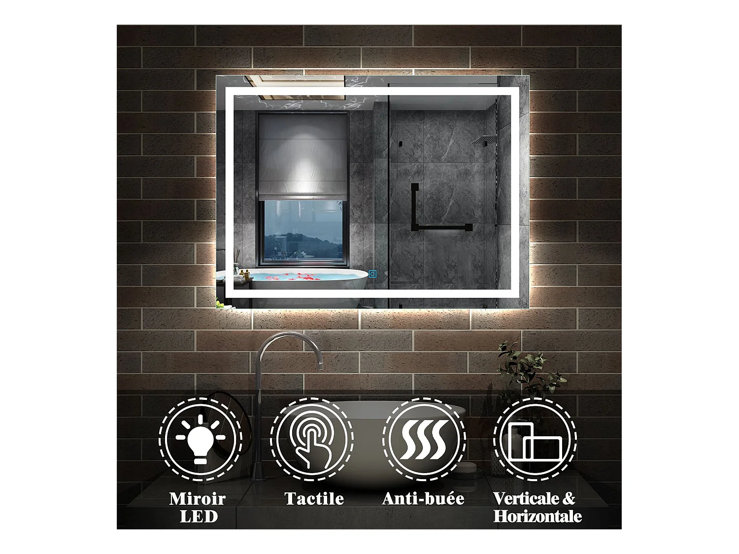 Miroir de Salle de Bain Anti-buée Miroir Lumineux LED Vertical ou Horizontal 70*50cm Aica