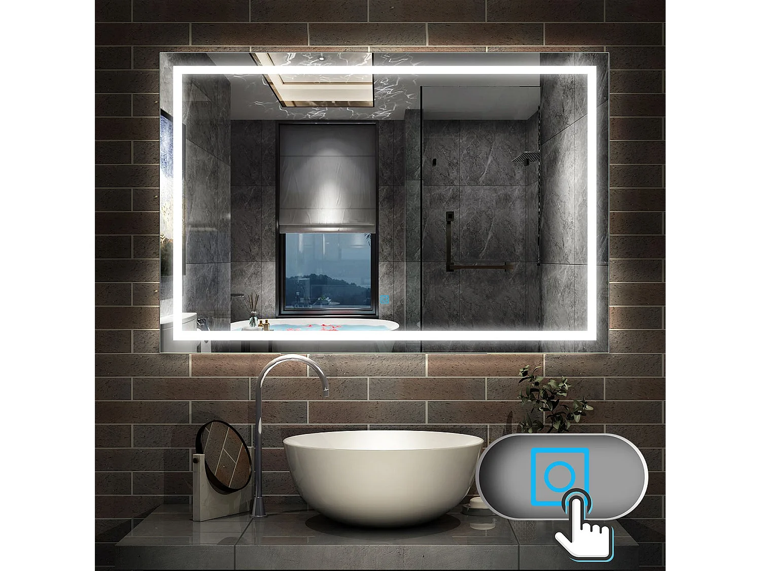 Miroir de Salle de Bain Anti-buée Miroir Lumineux LED Vertical ou Horizontal 90*60cm Aica