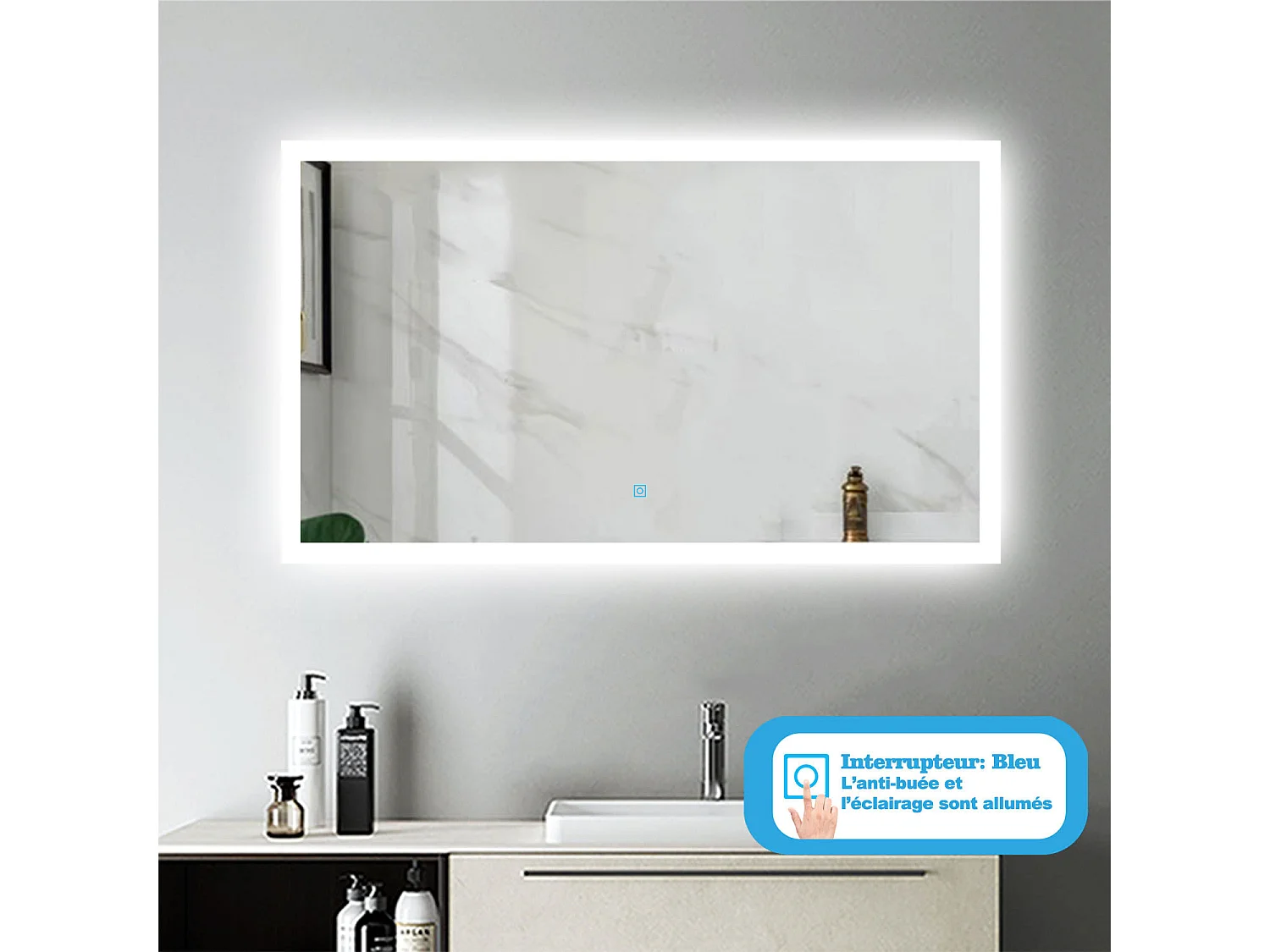 Miroir de Salle de Bain Anti-buée Miroir Lumineux LED Vertical ou Horizontal Blanc Froid + Interrupteur Tactile 120x70 cm