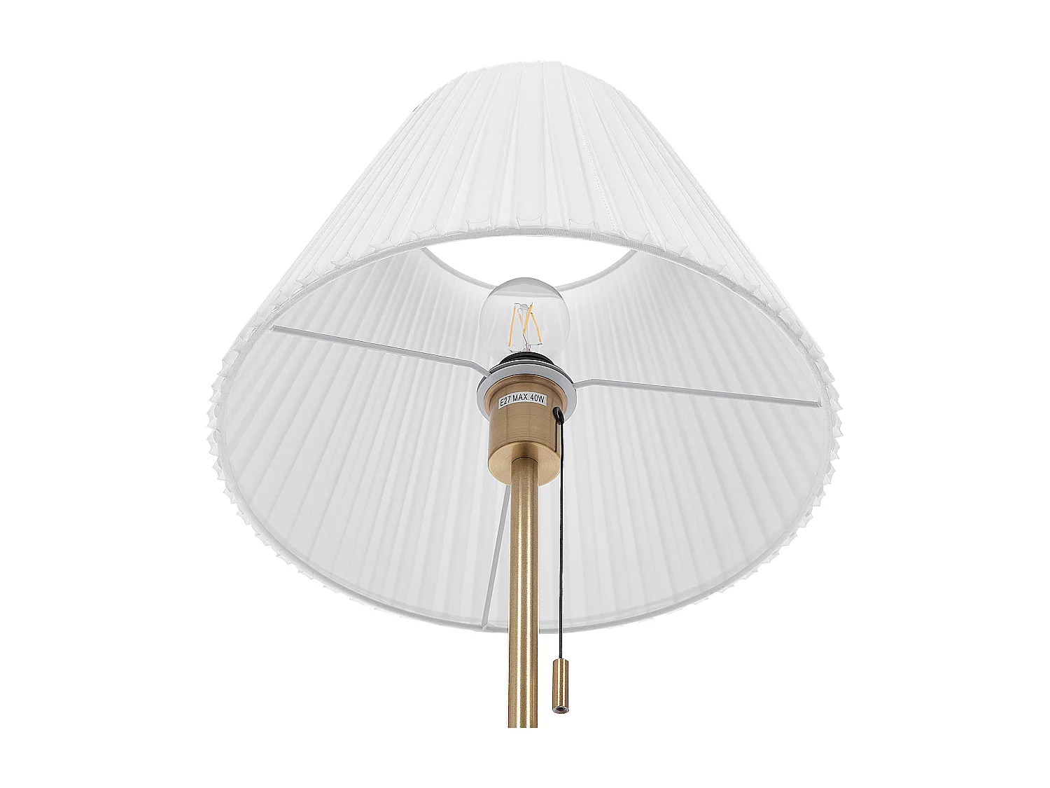 Klassische Stehlampe aus Eisen mit Stoffschirm messingfarben weiß kegelförmig Torysa