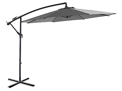 Parasol déporté rond gris en acier avec LEDS - D. 2.93 m - POCOTA
