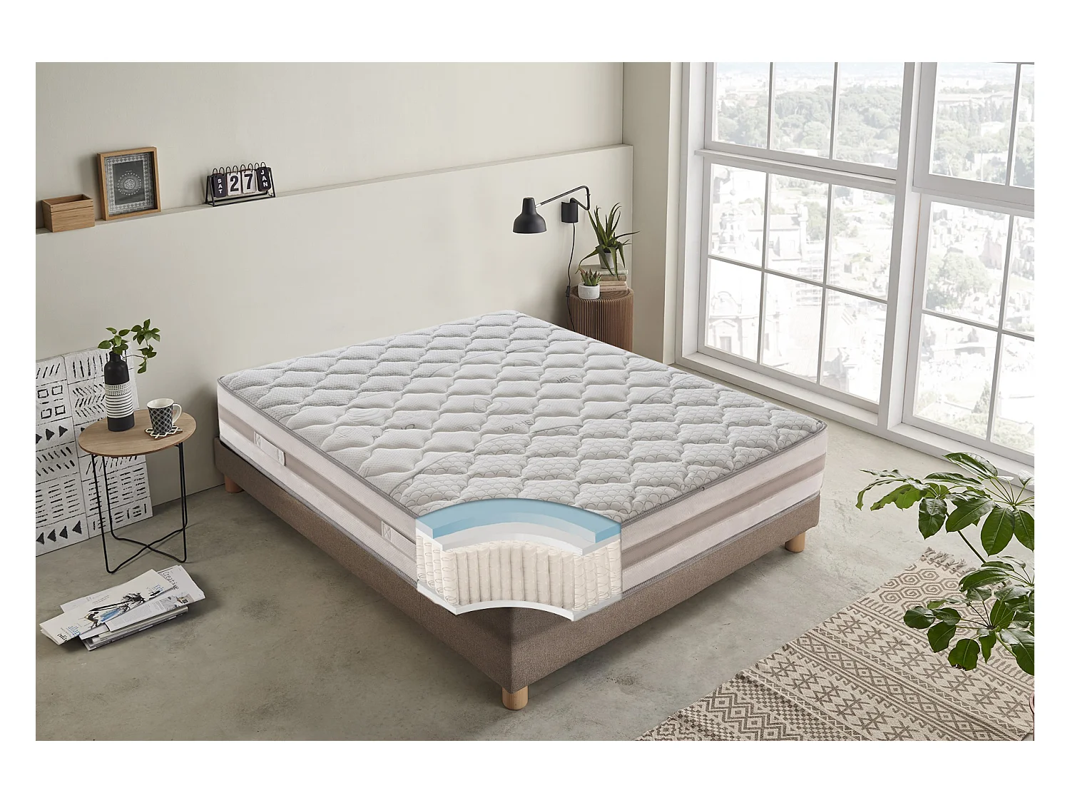 Matelas à 800 Ressorts Ensachés - Hauteur 25 Cm - 9 Zones De Confort Modèle Relax 160x190 cm