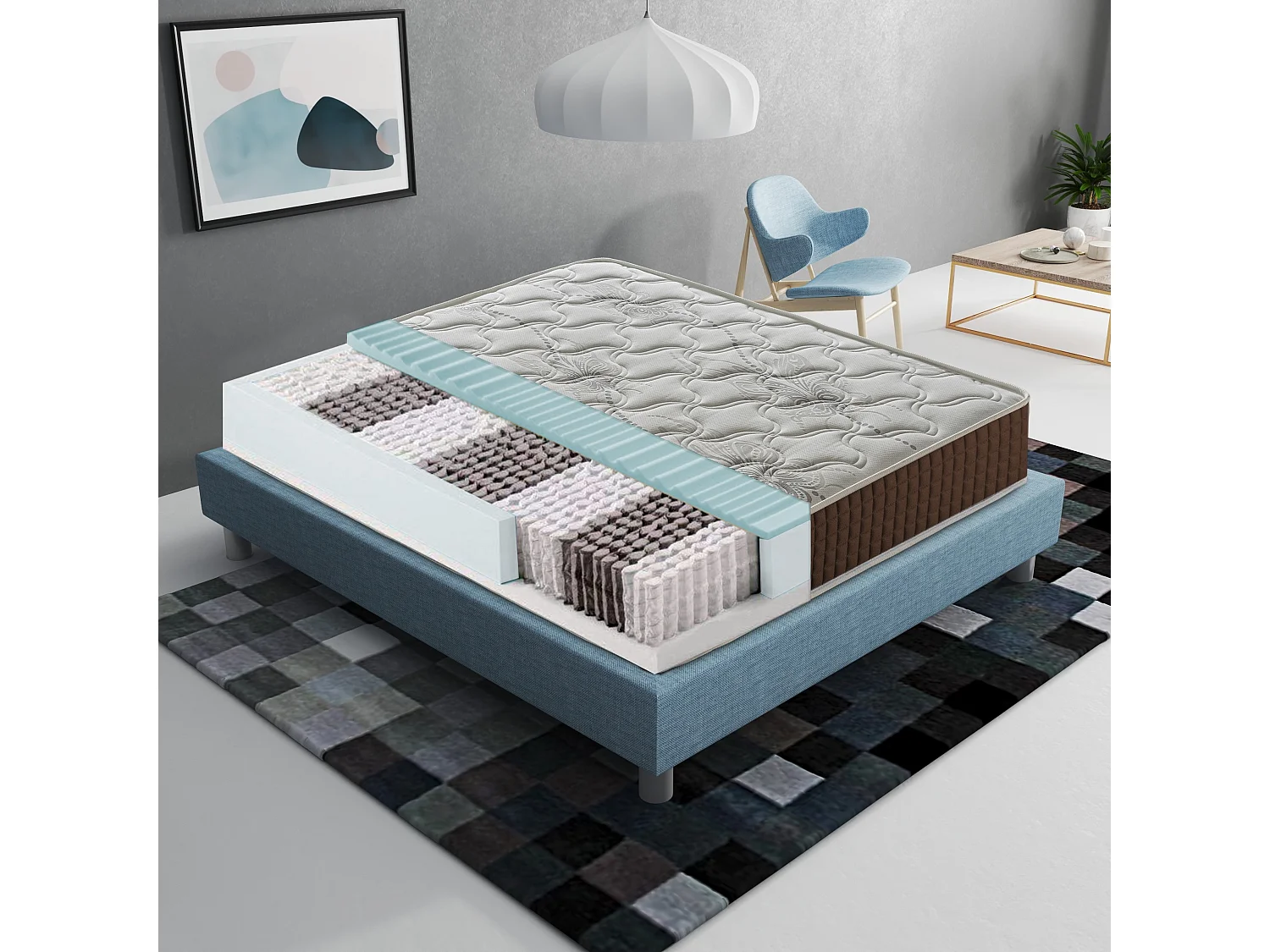 PocketveringMatras, hoogte 23 cm, 3 cm traagschuim, 800 pocketveren, comfortzones 160x190