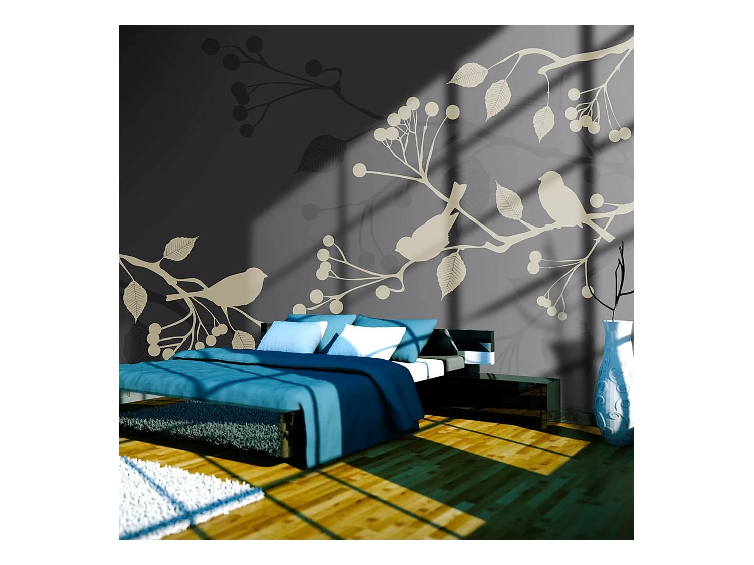 Papier peint petits oiseaux - 350 x 270 cm