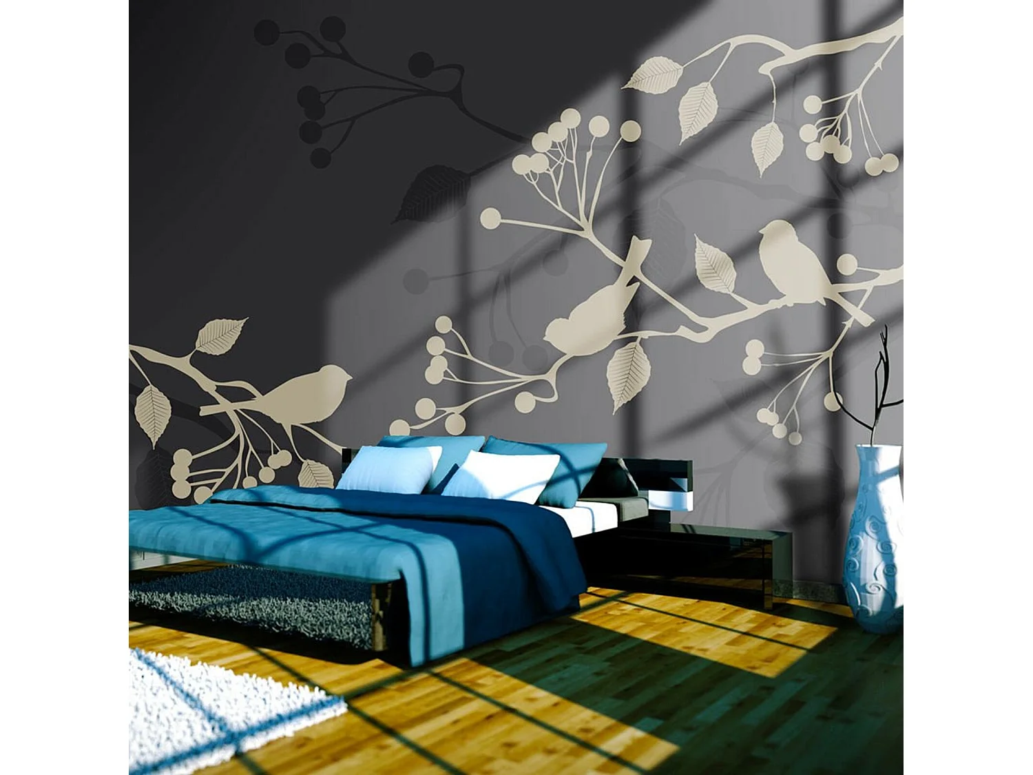 Papier peint petits oiseaux - 350 x 270 cm