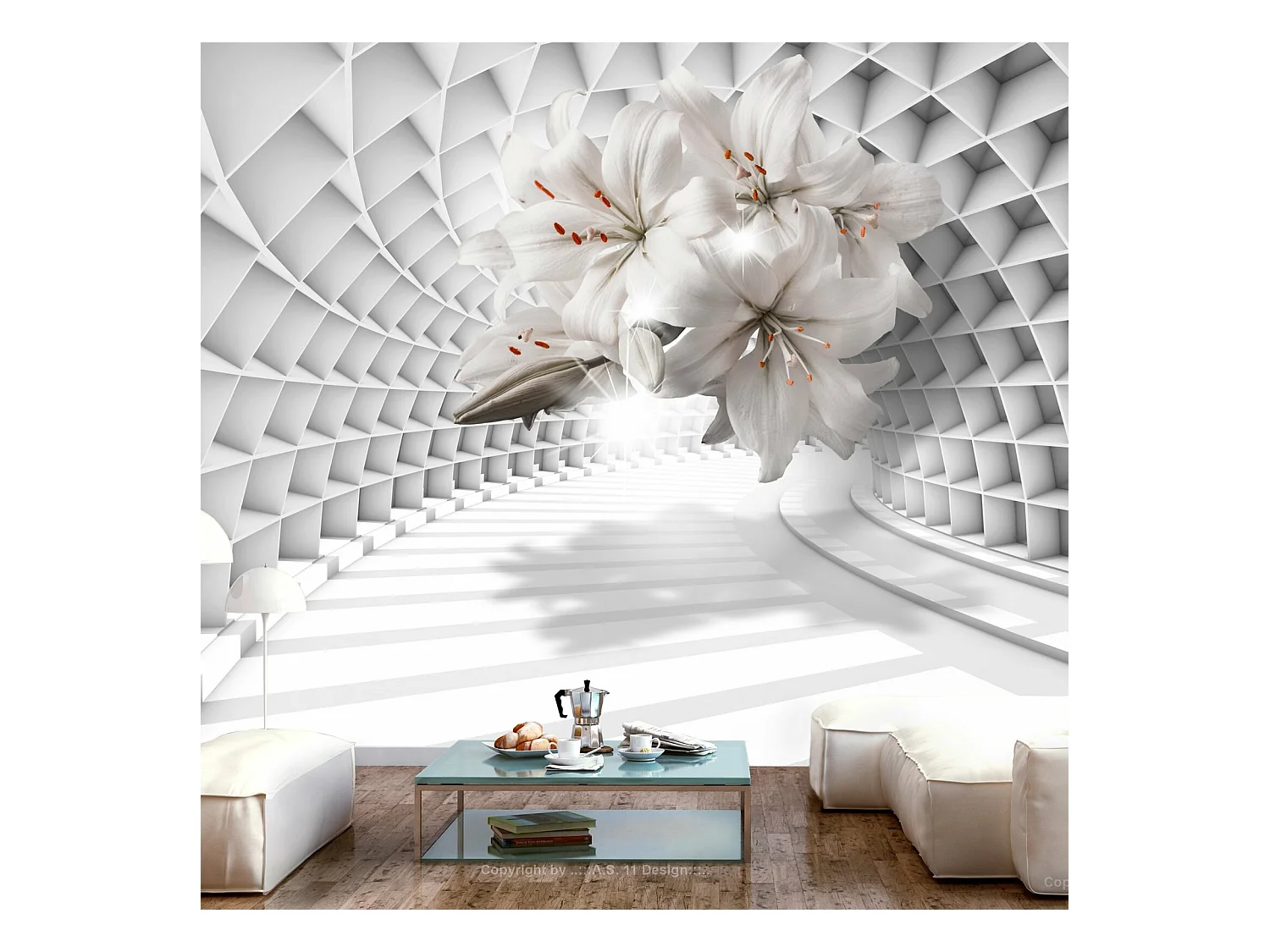 Papier peint fleurs dans le tunnel - 350 x 245 cm