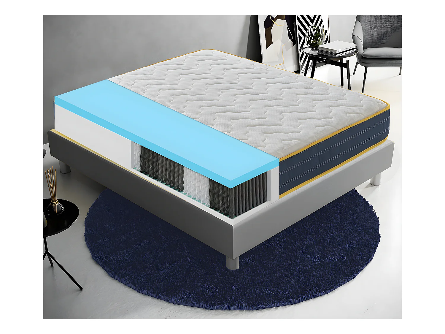 Matelas ressorts ensachés et mousse mémoire à 9 zones différenciées - 23 cm de hauteur - Anatomique 180x200 cm