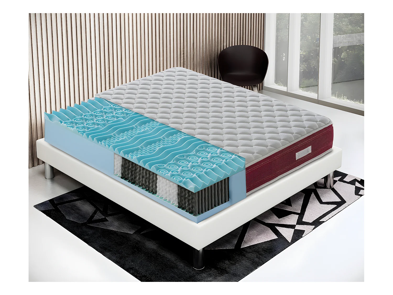 PocketveringMatras en traagschuimMatras - 9 gedifferentieerde zones 80x190