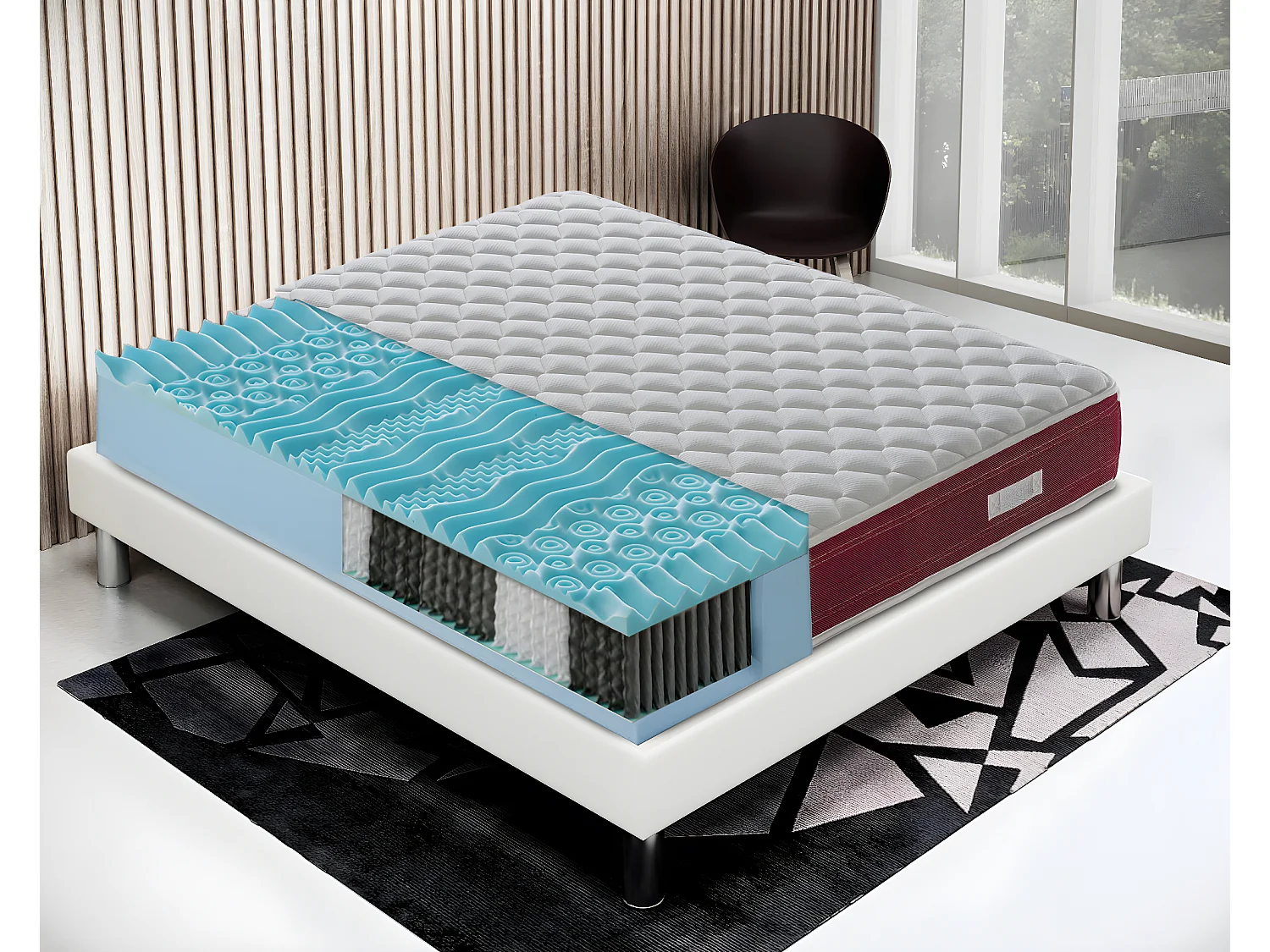 Matelas à ressorts ensachés et mousse mémoire - 9 zones différentes 80x190 cm