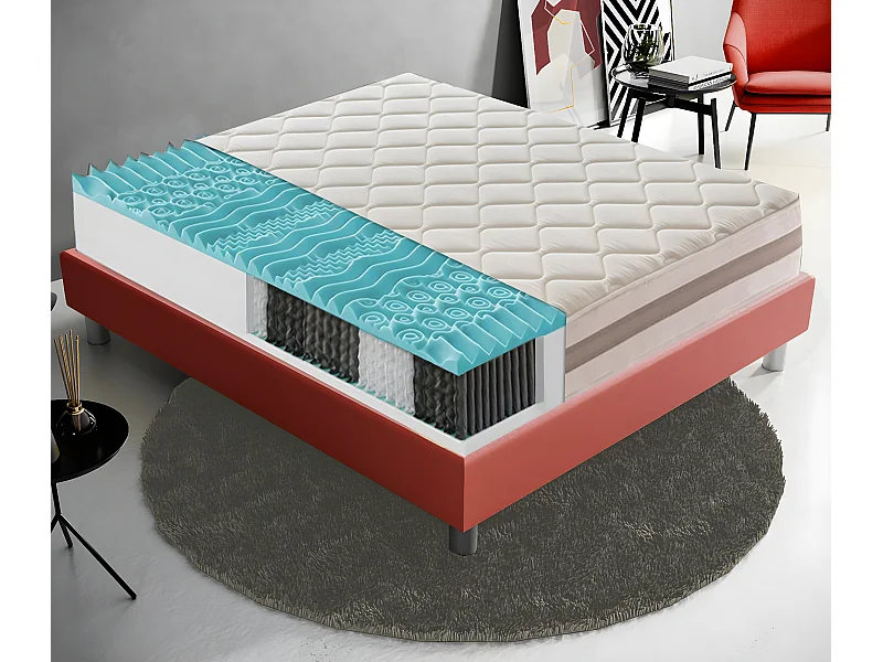 Matelas à Ressorts ensachés et mousse mémoire 9 Zones de confort Hauteur 22 cm 90x200 cm