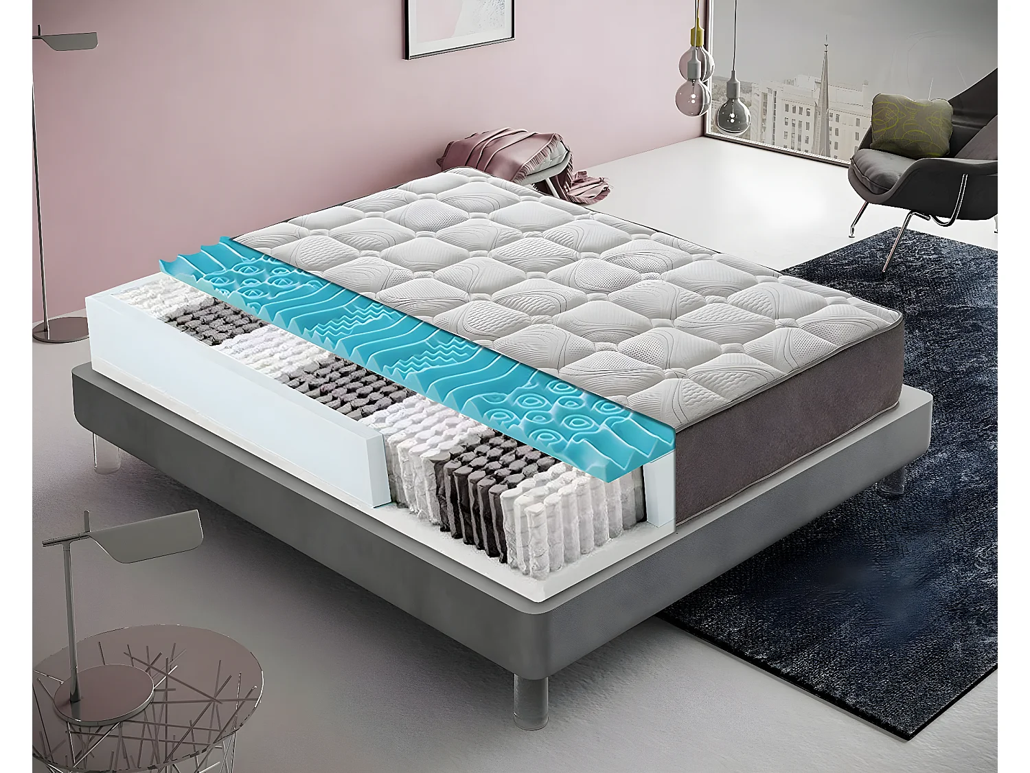 Matelas à ressorts ensachés et memory foam - memory foam 5 cm - résistant 120x200 cm