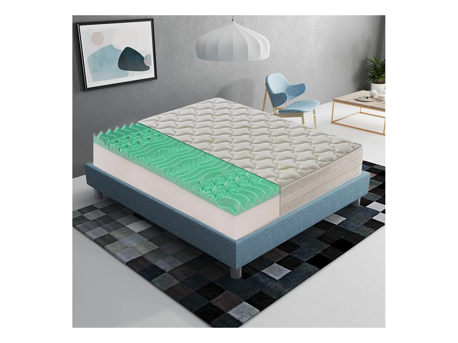 Matelas en Mousse Viscoélastique - 5 Cm De Mousse - 9 Zones De Confort - Hauteur 25 Cm 140x190 cm