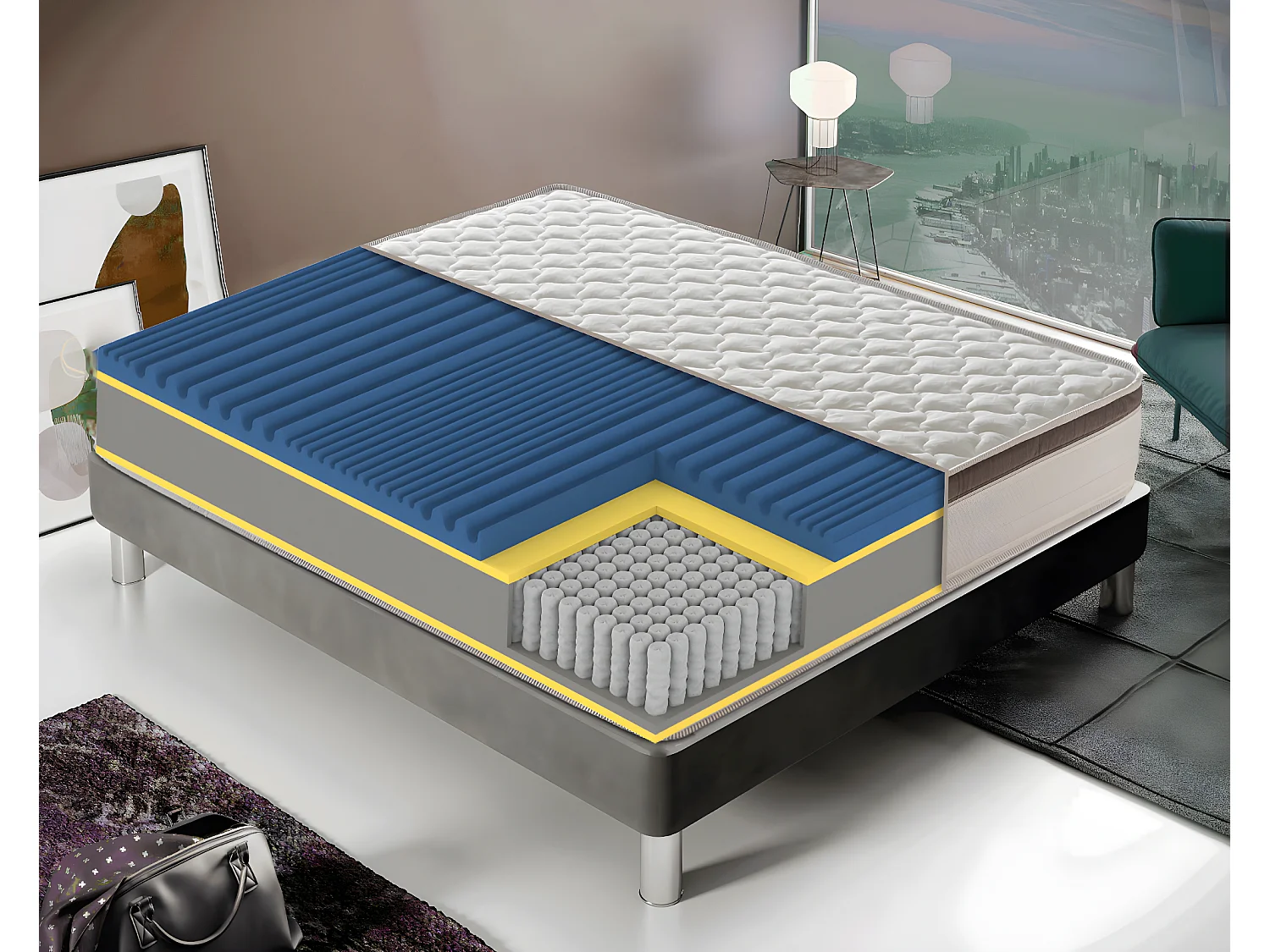 Matelas Ressorts Ensachés 1600 - Housse Anatomique - 7 Zones De Confort 90x200 cm