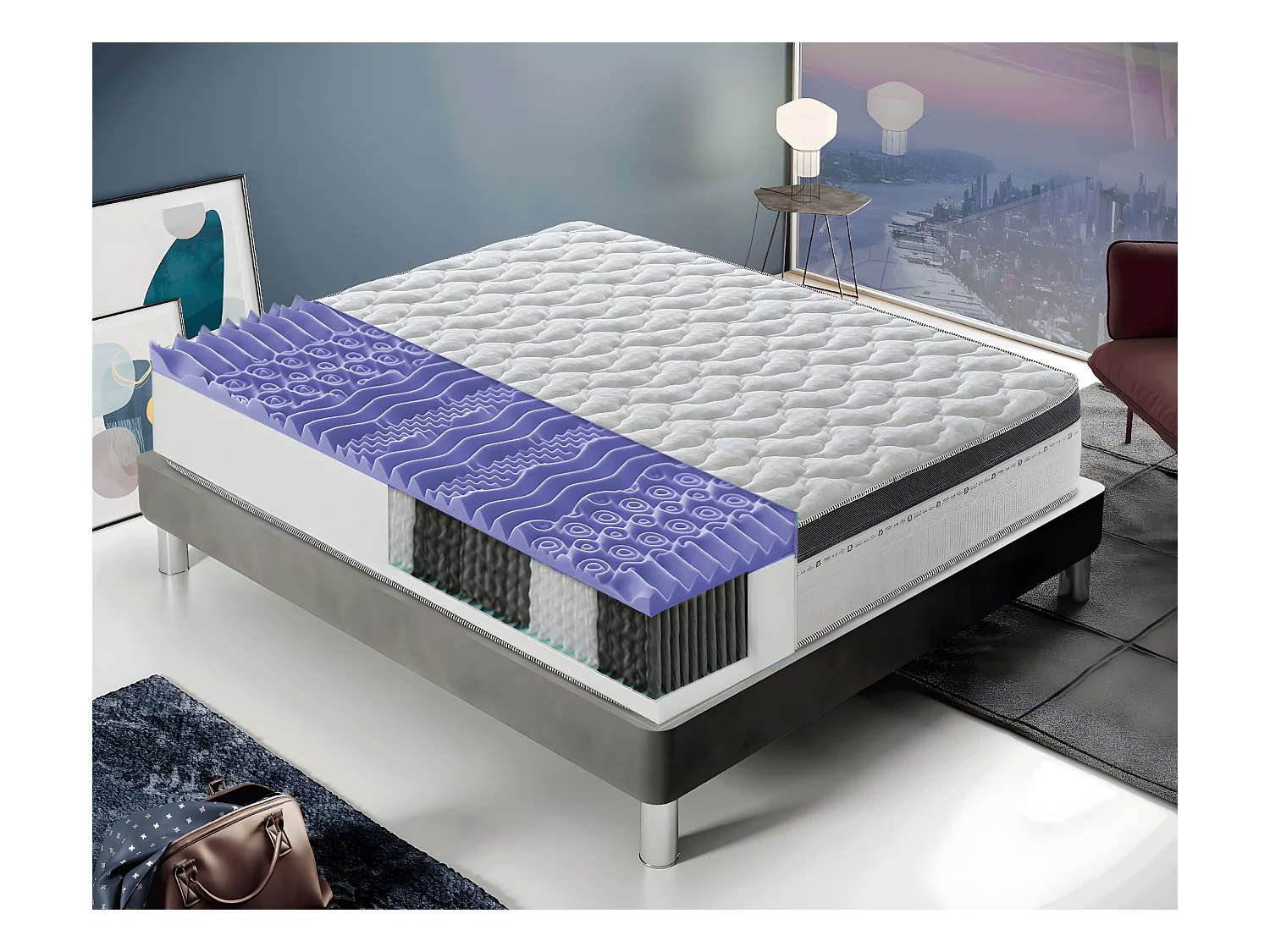 Matelas à Ressorts Ensachés - 800 Ressorts Ensachés - Hauteur 27 Cm - 13 Zones De Confort 160x190 cm