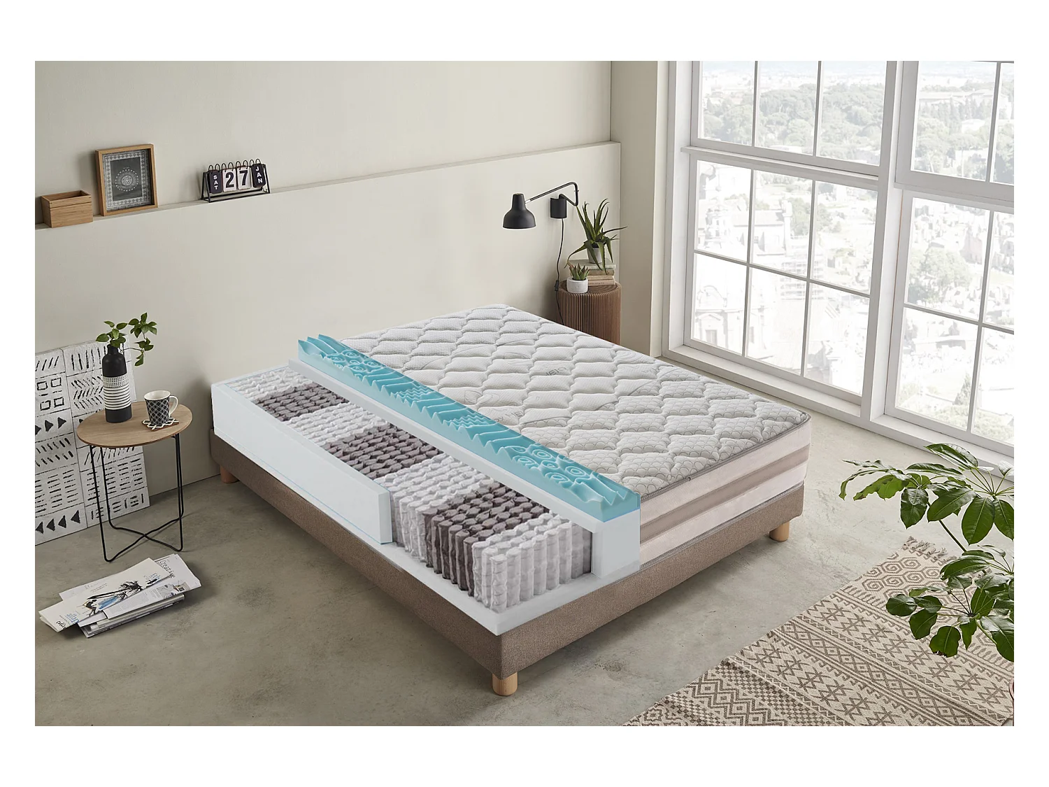 Matelas à ressorts ensachés et à mémoire de forme - 9 zones différenciées - déhoussable - hauteur 25 cm 160x200 cm