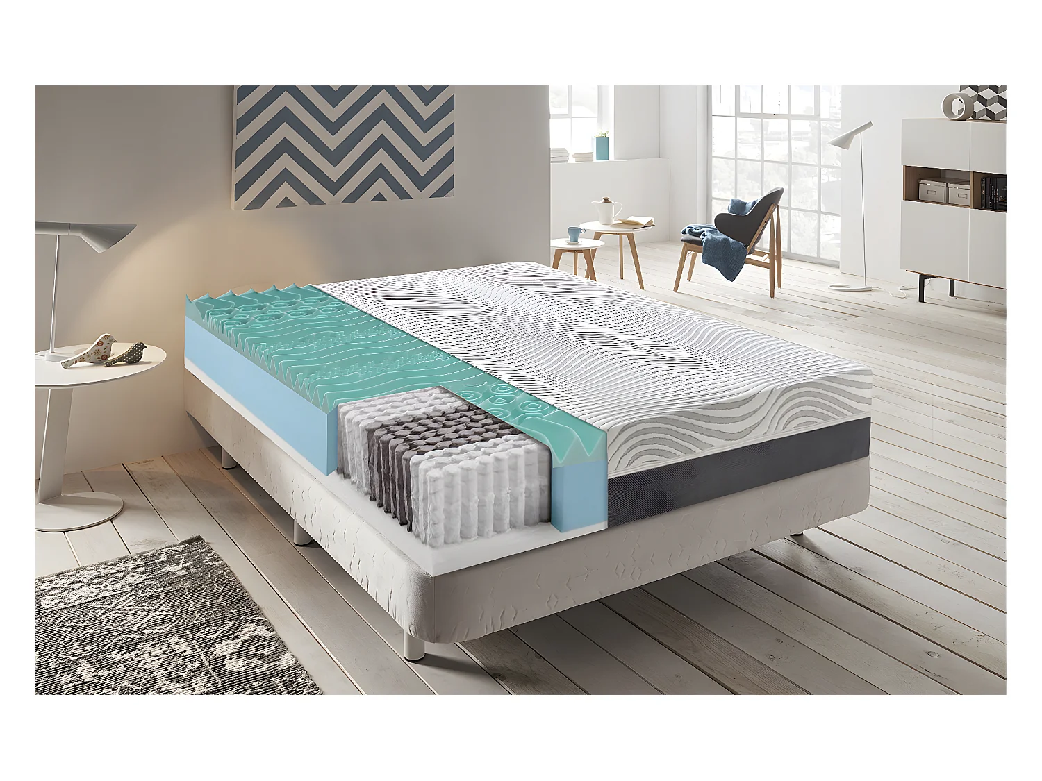Matelas à ressorts ensachés - mémoire de forme - à 9 zones avec revêtement amovible modèle Bacio 90x200 cm