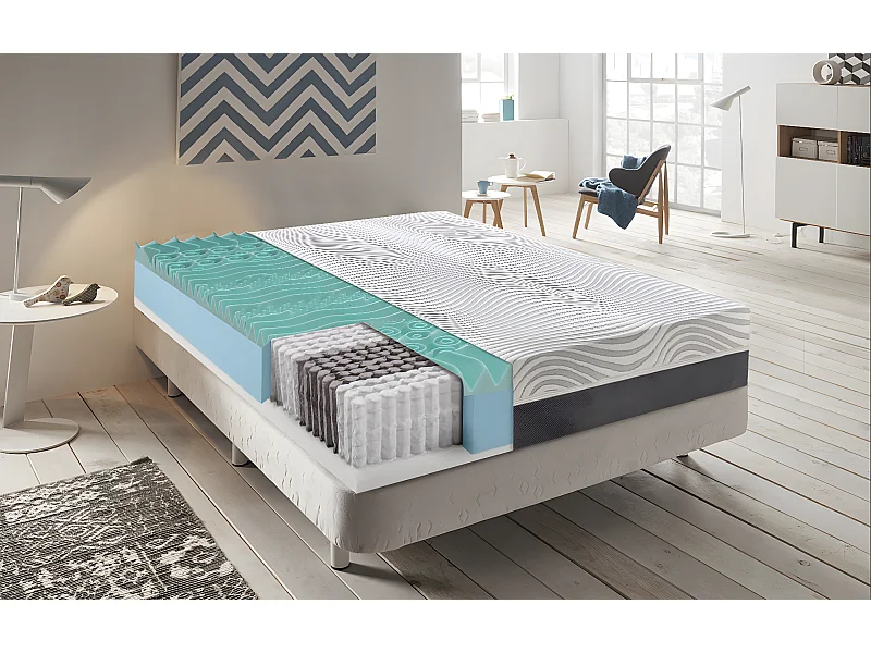 Matelas à ressorts ensachés - mémoire de forme - à 9 zones avec revêtement amovible modèle Bacio 90x200 cm