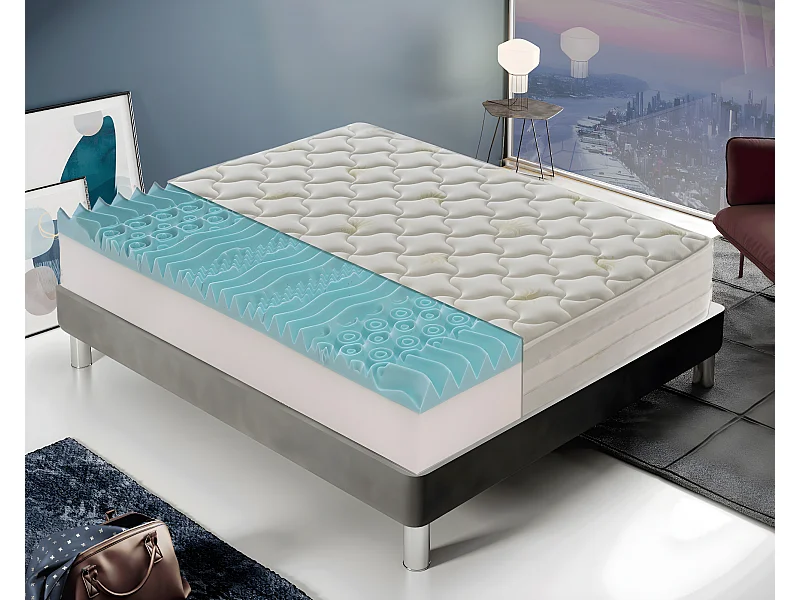 Matelas en mousse à mémoire de forme - 9 zones différentes - Haut 25 cm - Housse amovible en aloès 140x190 cm