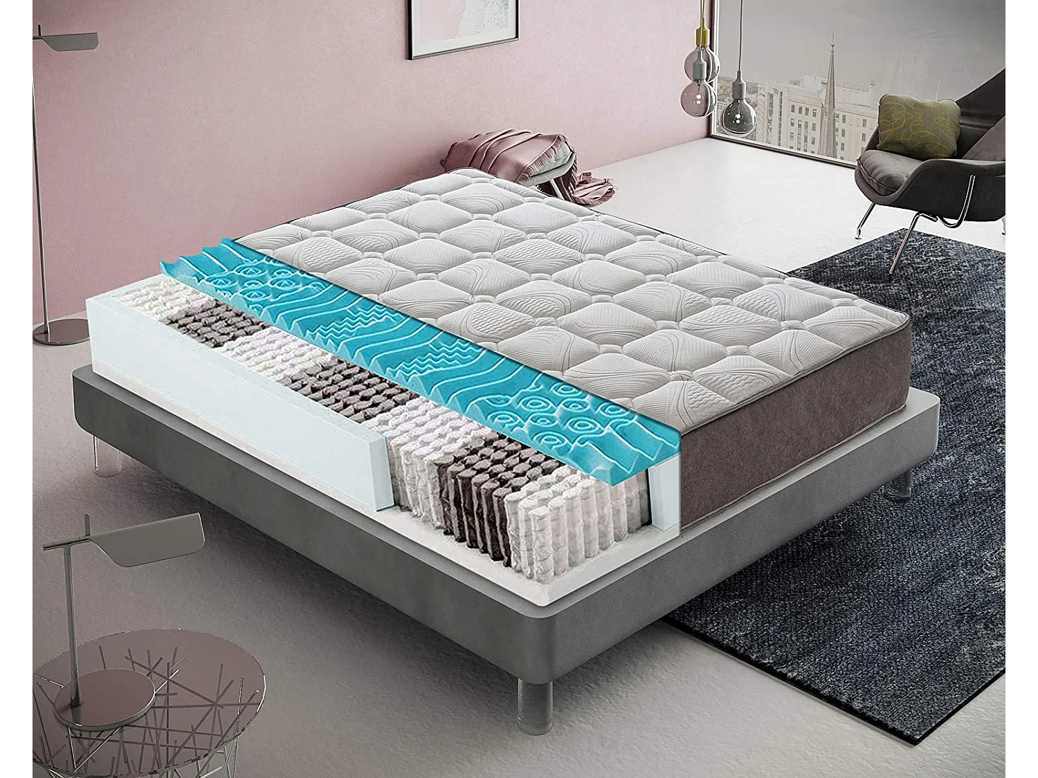 PocketveringMatras, 4 cm traagschuim, 800 pocketveren, 9 comfortzones 90x190