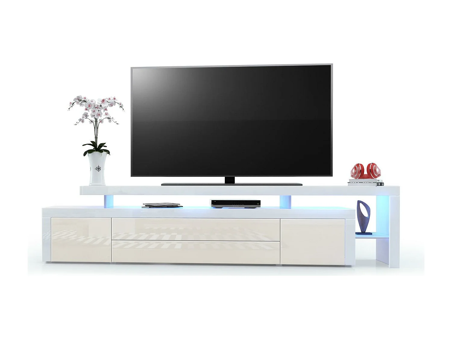 Meuble TV Blanc  Et Mûre Laqué + LED (lxhxp) : 227 X 52 X 38