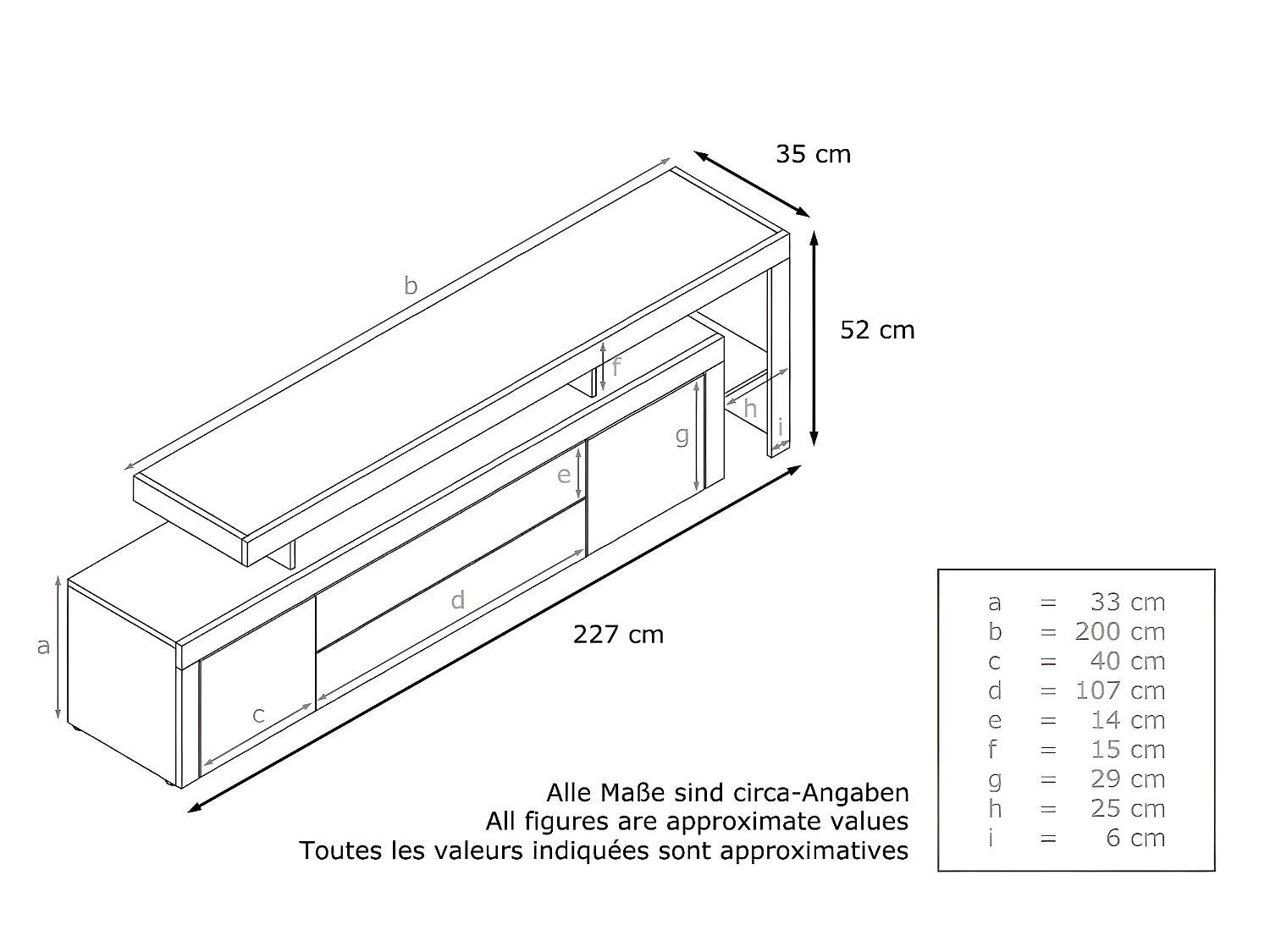 Meuble TV Blanc  Et Mûre Laqué + LED (lxhxp) : 227 X 52 X 38