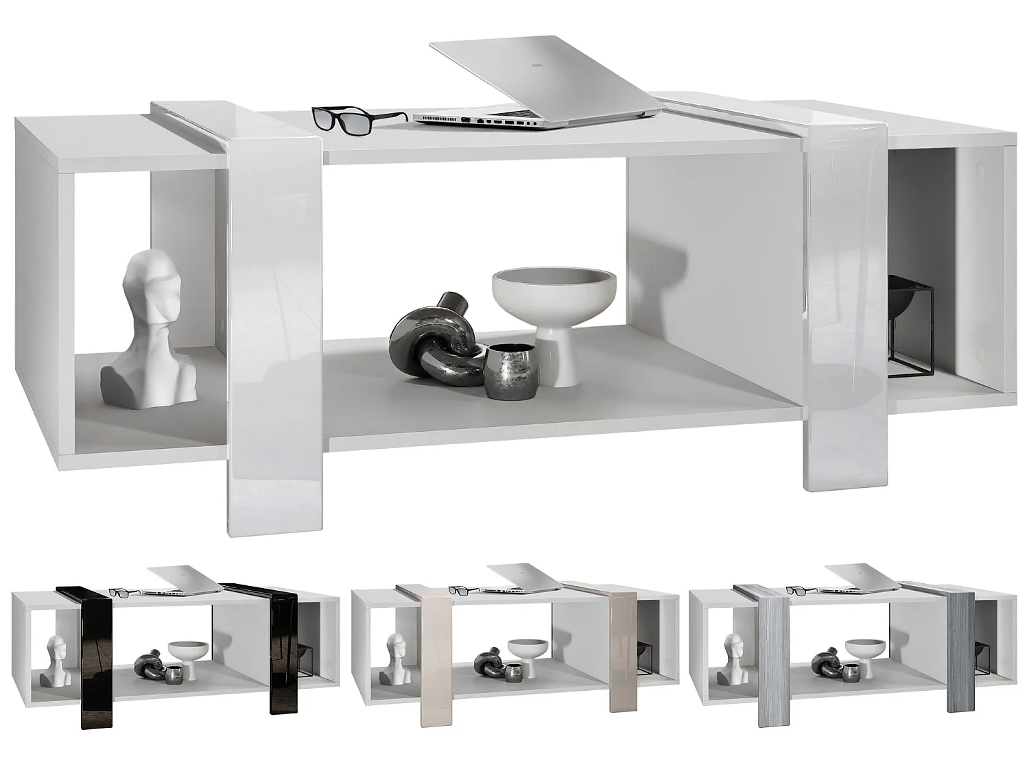 Table Basse Blanche Mat Et Aspect Chêne Scié (lxhxp) : 110,5 X 42 X 56,5 Cm