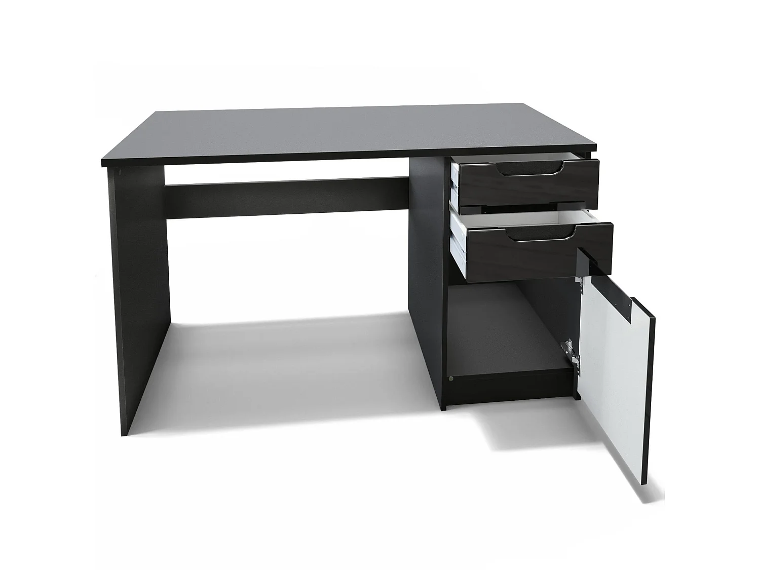Bureau noir mat et  aspect chêne (LxHxP) : 129 x 76 x 64
