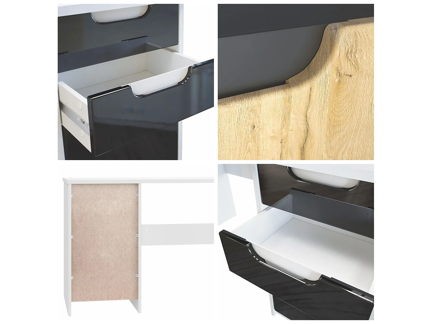 Bureau noir mat et  aspect chêne (LxHxP) : 129 x 76 x 64