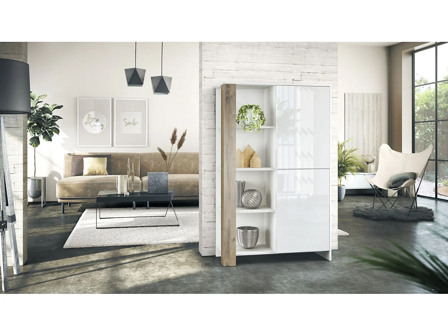 Meuble Blanc Mat Et Aspect Chêne Ribbeck Portes Laquées (lxhxp) : 95 X 151,5 X 36 Cm