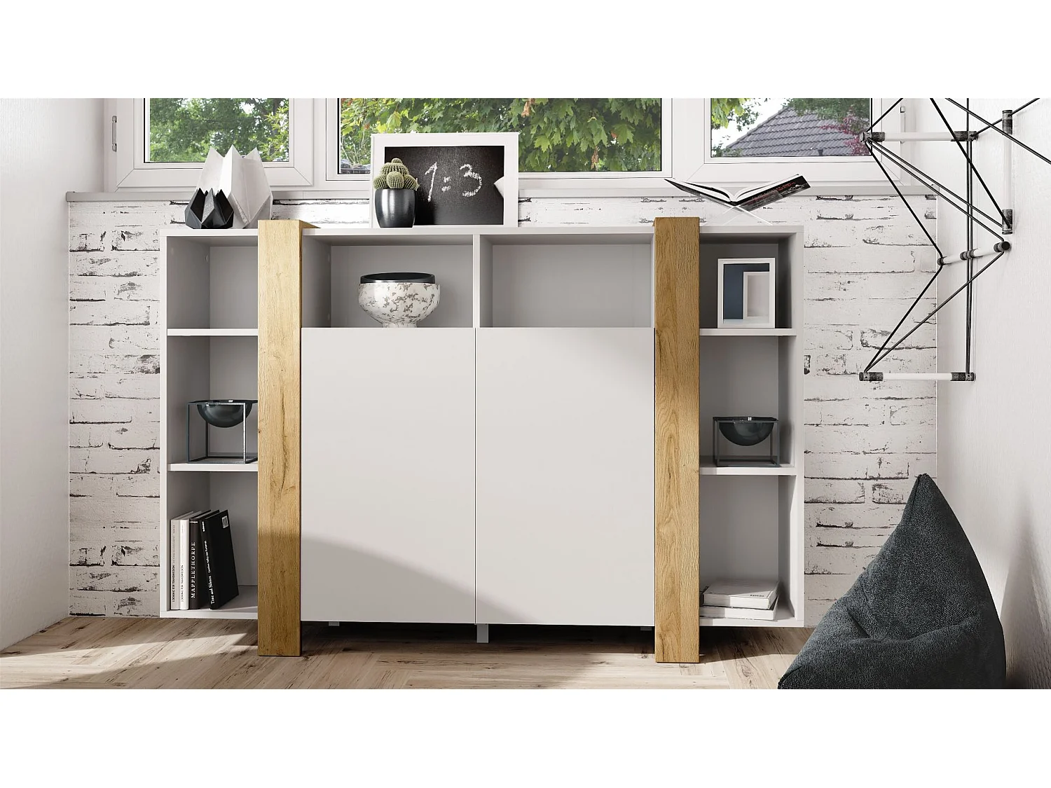 Meuble Blanc Mat Et Aspect Chêne (lxhxp) : 149 X 101 X 34 Cm