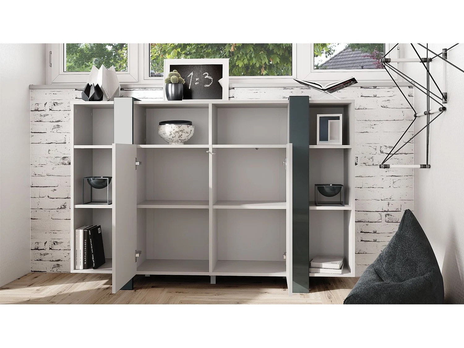 Meuble Blanc Mat Et Aspect Chêne (lxhxp) : 149 X 101 X 34 Cm