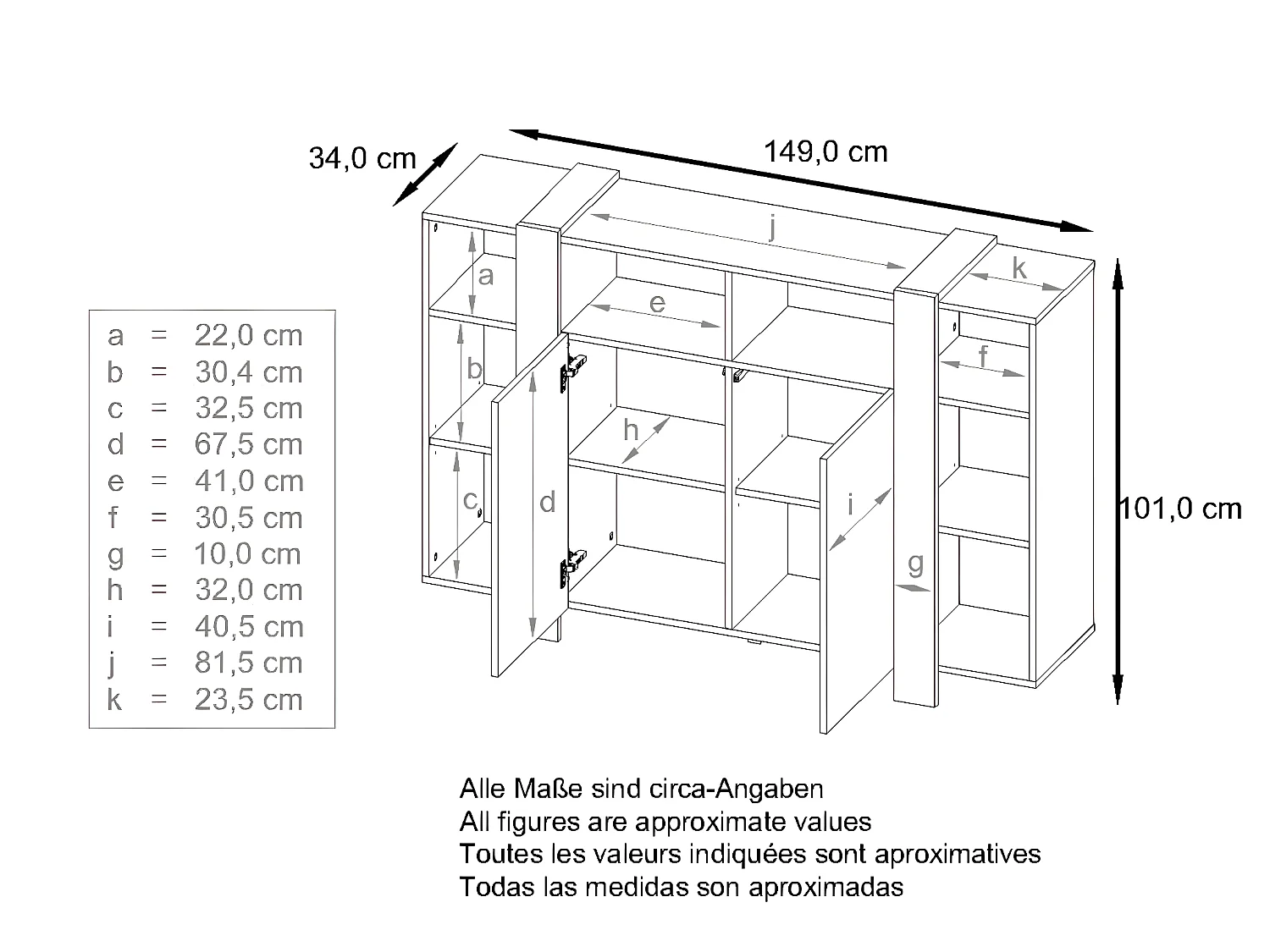 Meuble Blanc Mat Et Aspect Chêne (lxhxp) : 149 X 101 X 34 Cm