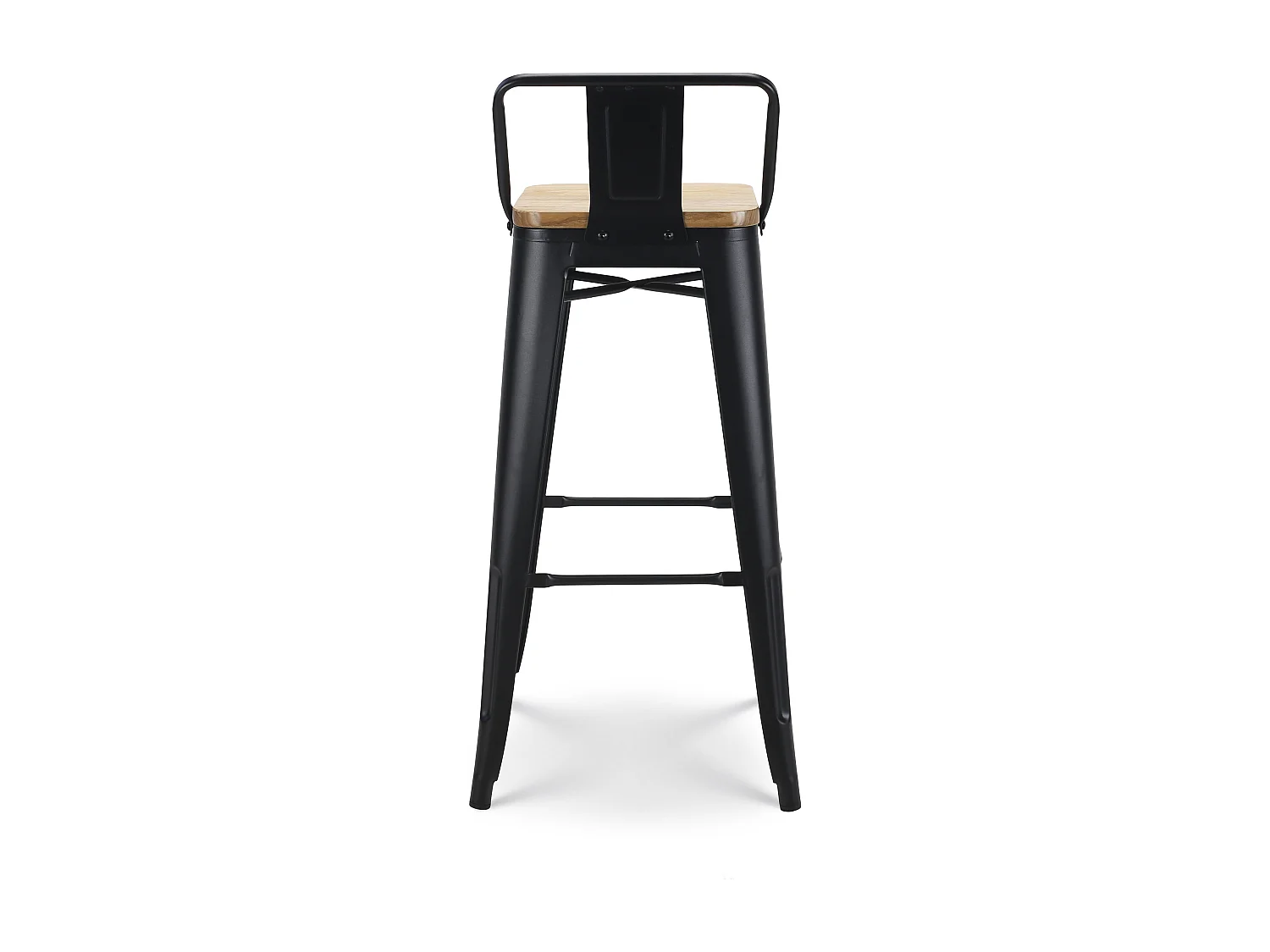 Lot de 4 tabourets de bar en métal noir mat style industriel avec dossier et assise en bois clair - Hauteur 76 cm
