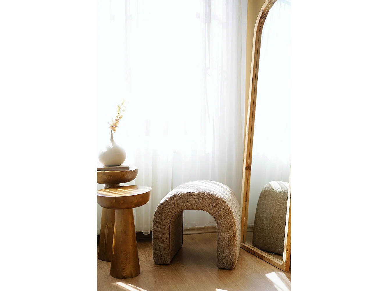 Pouf design Sara Tissu bouclette Marron