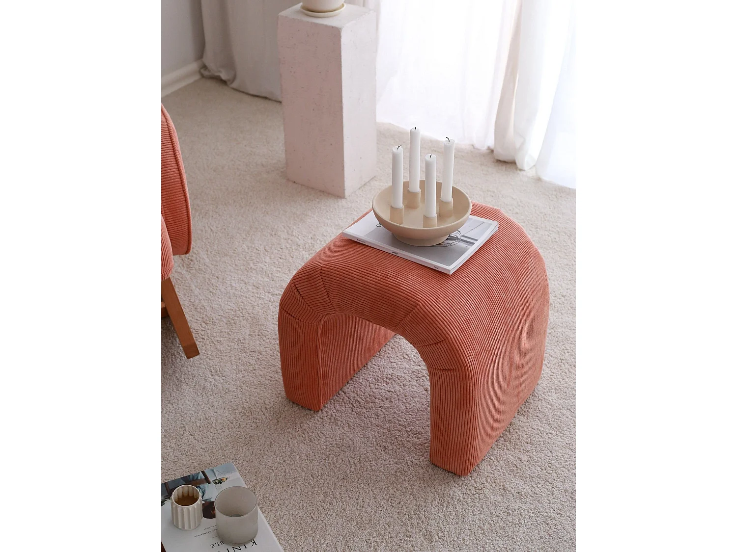 Pouf design Sara Velours côtelé Rouge brique