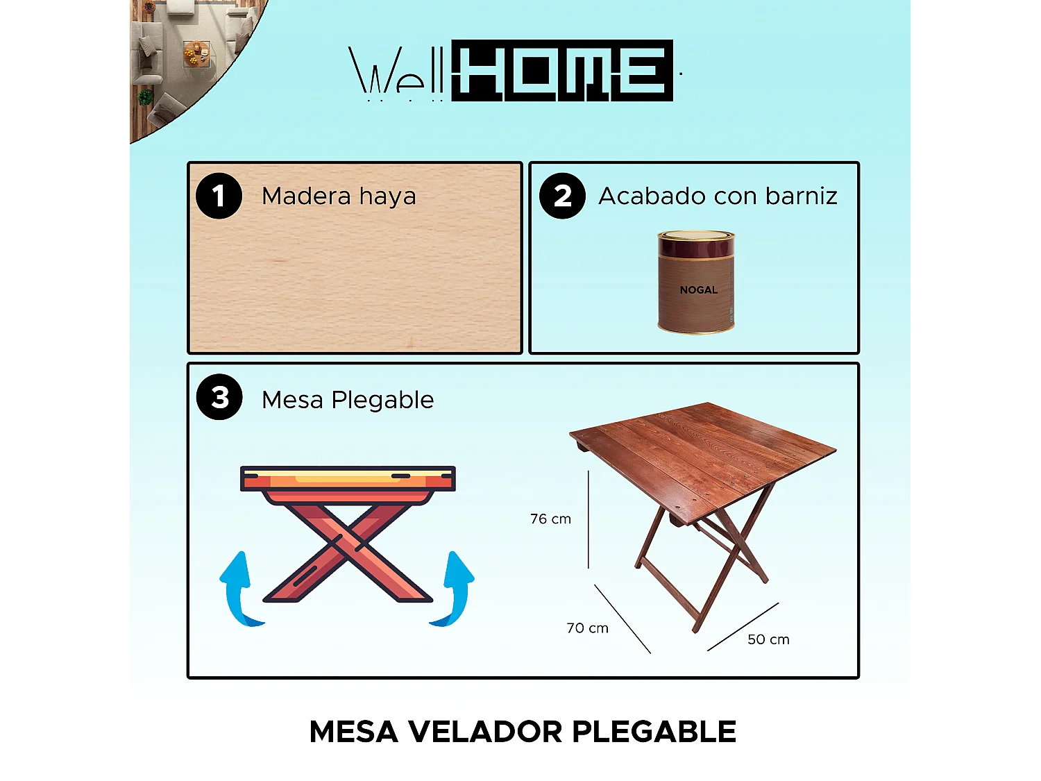 Tableau de Walker pliant, 70x50x76 cm