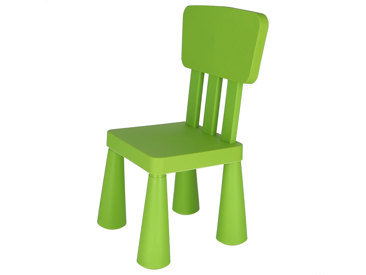 Chaise d'enfant verte, en plastique solide et résistant, L:38 cm x F:35 cm x H:67 cm